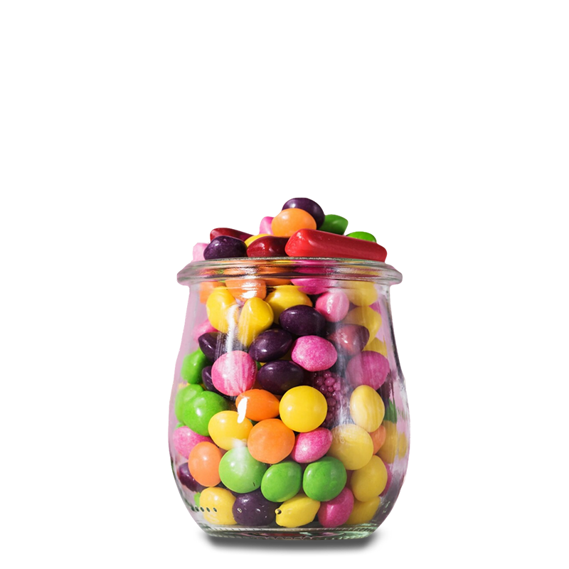 jar of a variety of hardy candy flavors