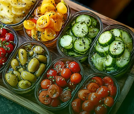 Assorted pickled vegetables in bowls showcasing innovative pickle trends