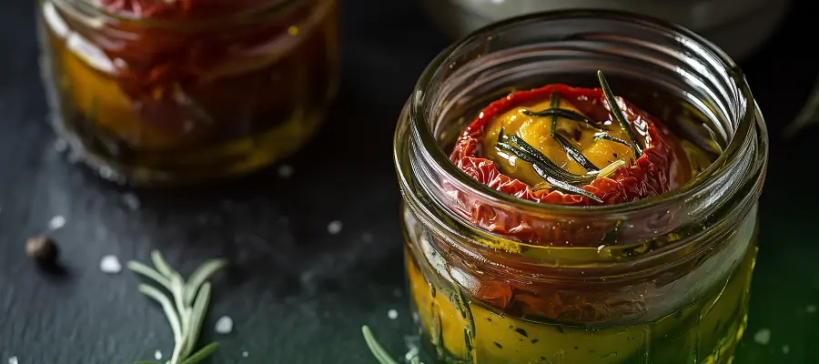 Jar of pickled tomatoes and herbs illustrating artisanal pickle trends