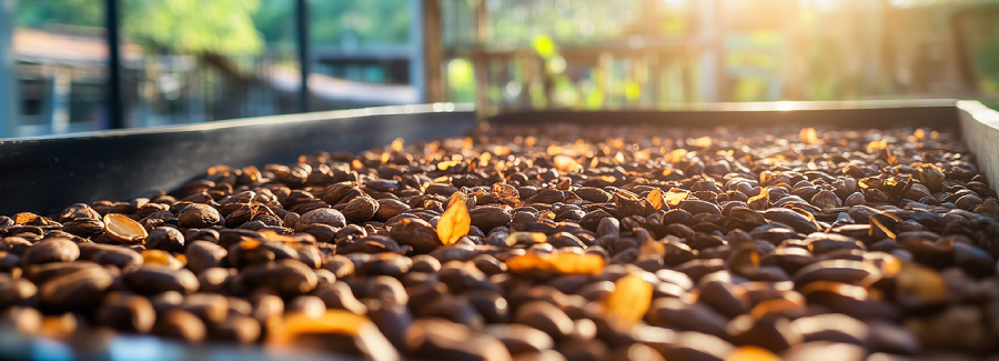 Cocoa beans drying outdoors, reflecting variable fermentation and the need for consistent chocolate flavor profiles