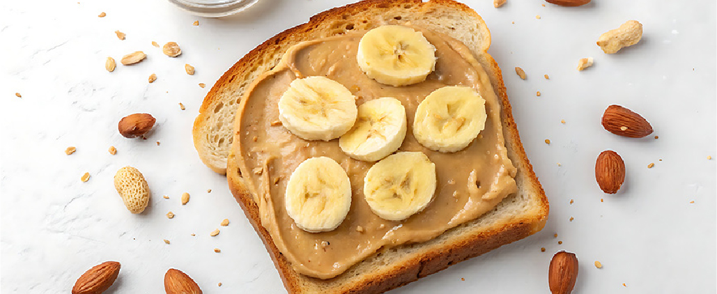 Peanut butter and banana toast evoking nostalgic, comforting snacking