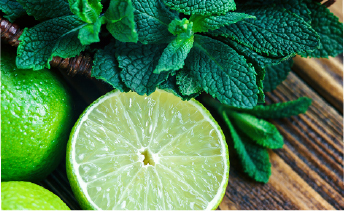Mint and lime accent ingredients highlighting subtle flavor enhancement.