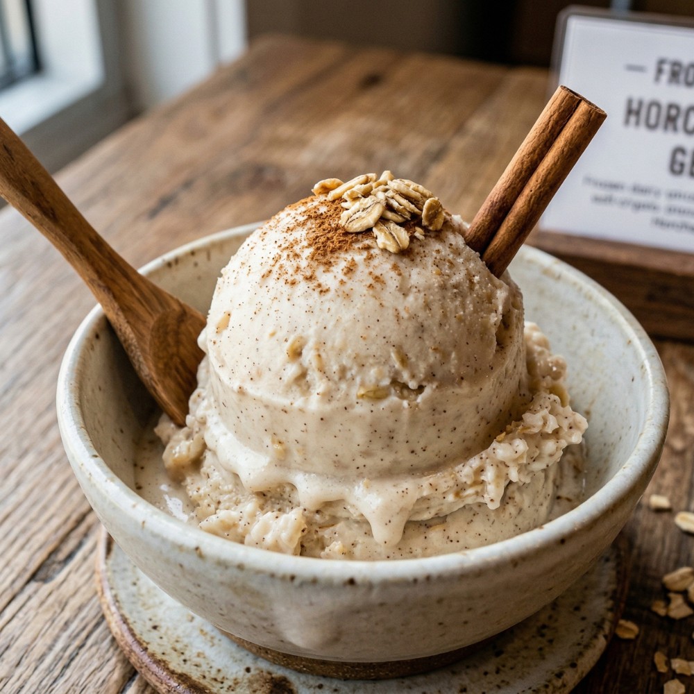Horchata oat gelato with cinnamon, layering rice-vanilla warmth in a region-specific frozen format