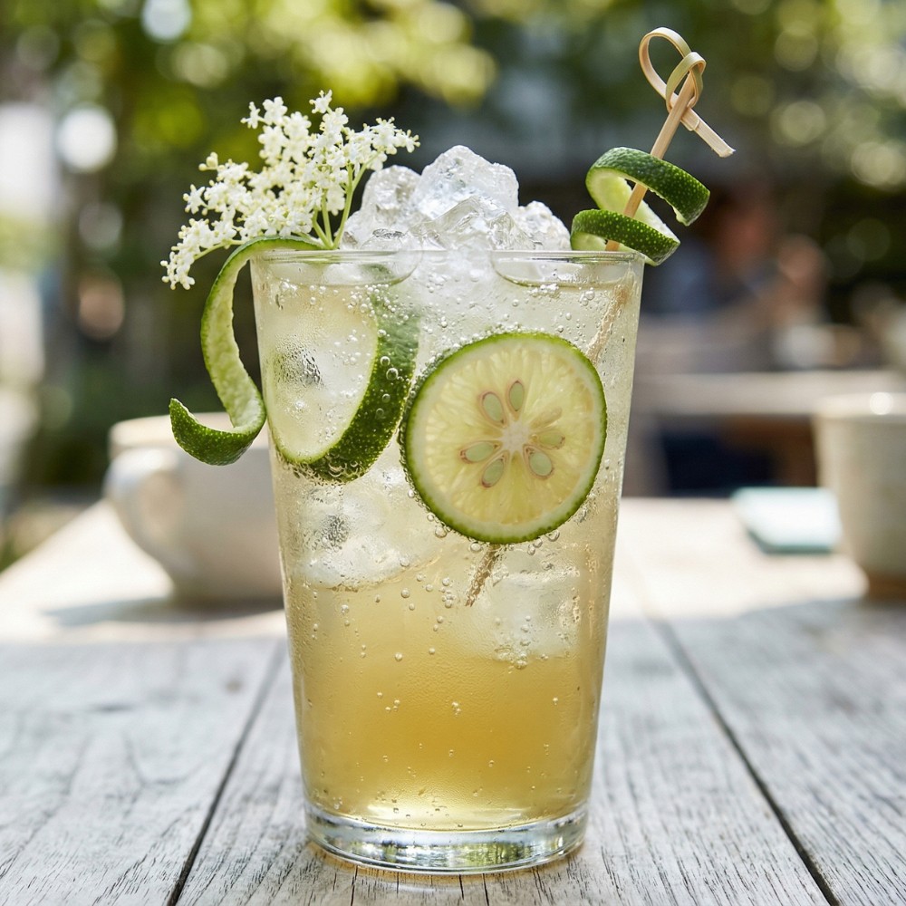 Sudachi green tea spritz with citrus garnish, a bright Japanese cue in a familiar beverage format